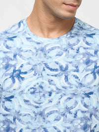 Men T-Shirt Print Blue Regular Fit