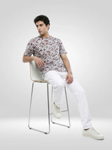 Men T-Shirt Print Brown Regular Fit