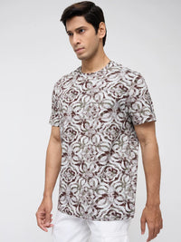 Men T-Shirt Print Brown Regular Fit