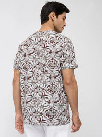 Men T-Shirt Print Brown Regular Fit