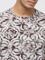 Men T-Shirt Print Brown Regular Fit