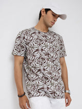 Men T-Shirt Print Brown Regular Fit