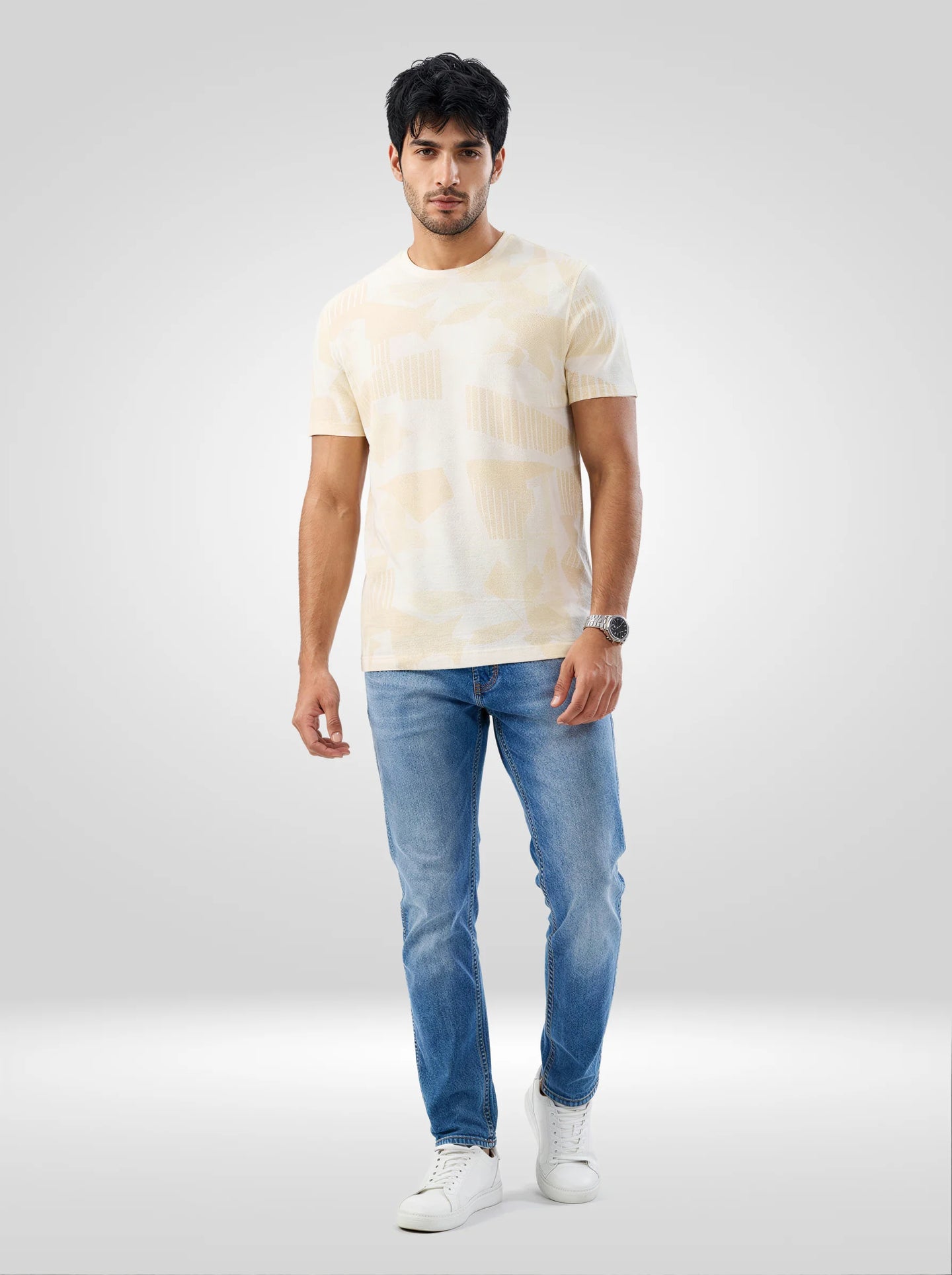 Men T-Shirt Print Off White Relaxed Fit