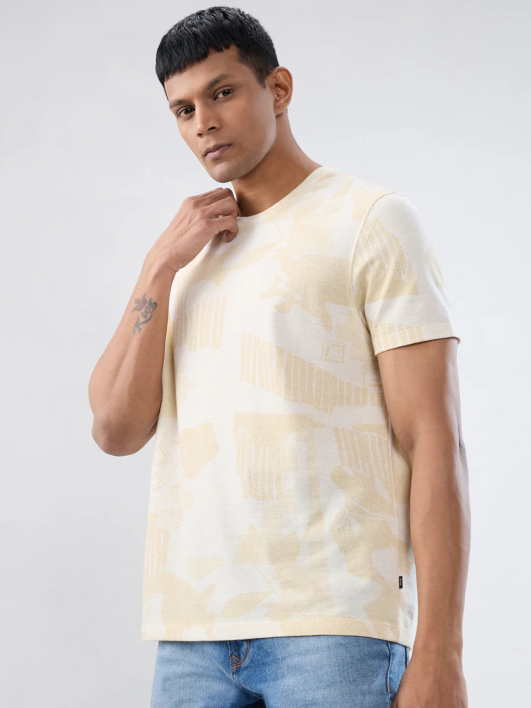 Men T-Shirt Print Off White Relaxed Fit
