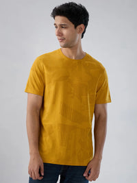 Men T-Shirt Print Yellow Regular Fit