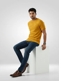 Men T-Shirt Print Yellow Regular Fit