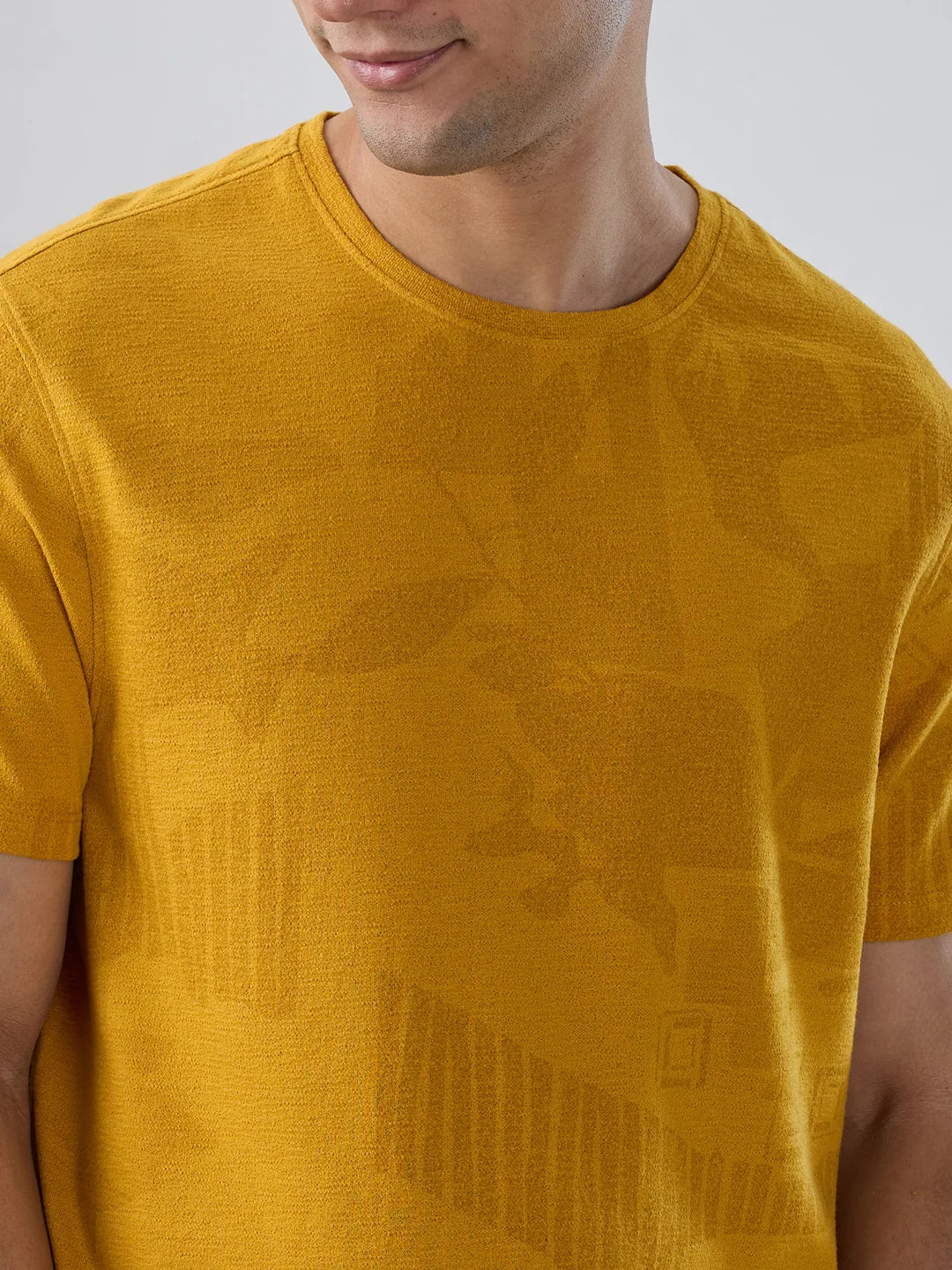 Men T-Shirt Print Yellow Regular Fit