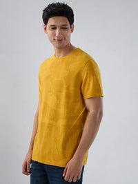 Men T-Shirt Print Yellow Regular Fit