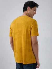 Men T-Shirt Print Yellow Regular Fit