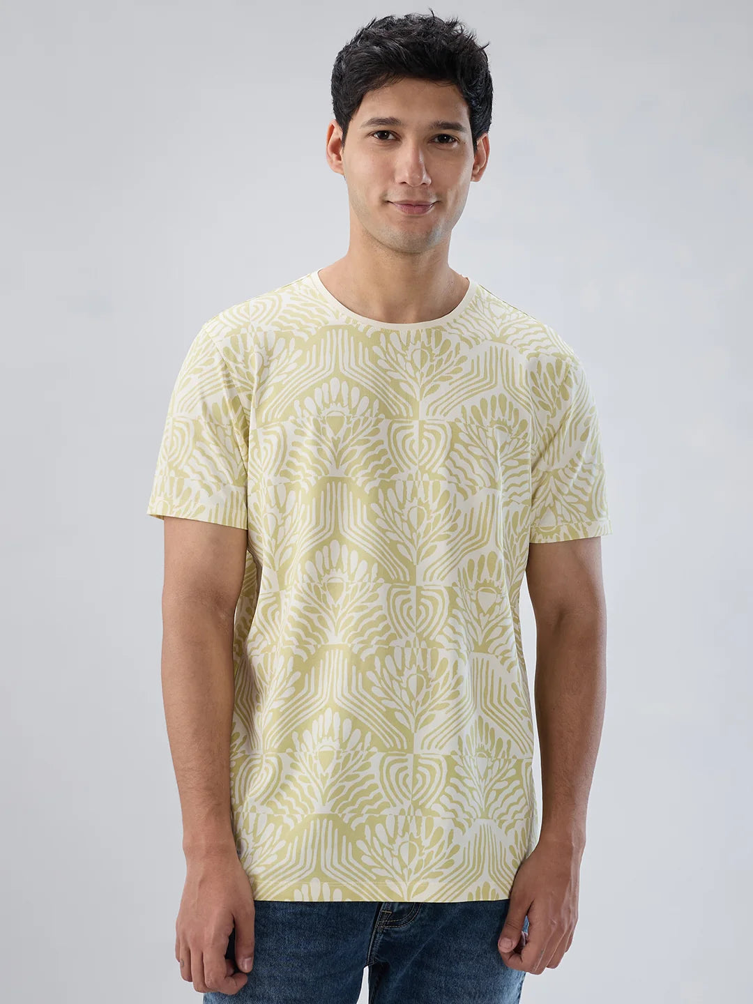 Men T-Shirt Print Green Regular Fit