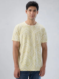 Men T-Shirt Print Green Regular Fit