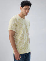 Men T-Shirt Print Green Regular Fit