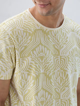 Men T-Shirt Print Green Regular Fit
