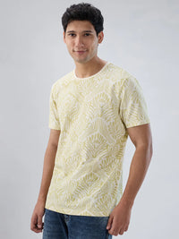 Men T-Shirt Print Green Regular Fit