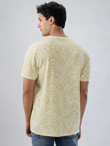 Men T-Shirt Print Green Regular Fit