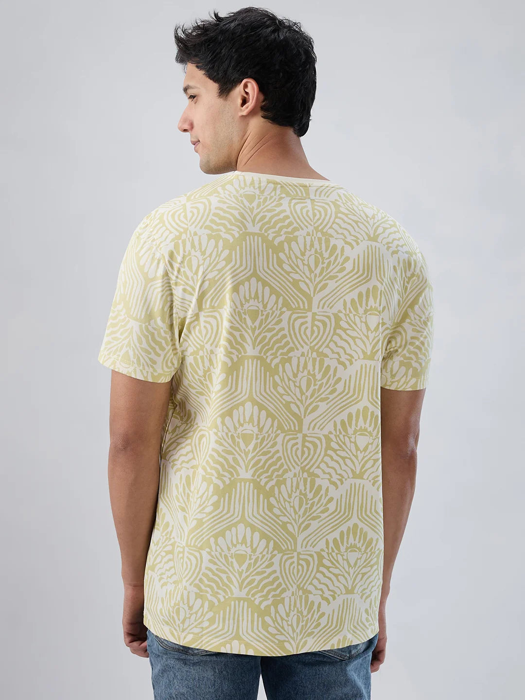 Men T-Shirt Print Green Regular Fit