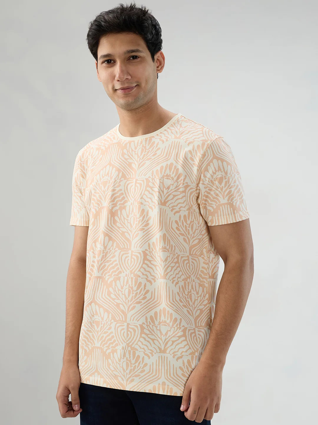 Men T-Shirt Print Pink Regular Fit