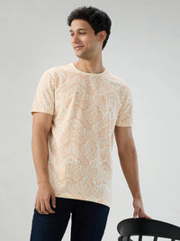 Men T-Shirt Print Pink Regular Fit
