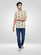 Men T-Shirt Print Green Regular Fit