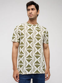 Men T-Shirt Print Green Regular Fit