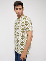 Men T-Shirt Print Green Regular Fit