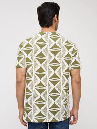 Men T-Shirt Print Green Regular Fit