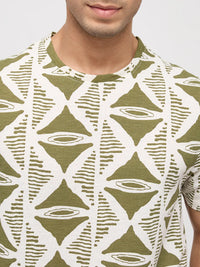 Men T-Shirt Print Green Regular Fit
