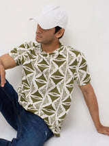 Men T-Shirt Print Green Regular Fit