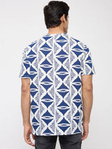 Men T-Shirt Print Blue Regular Fit