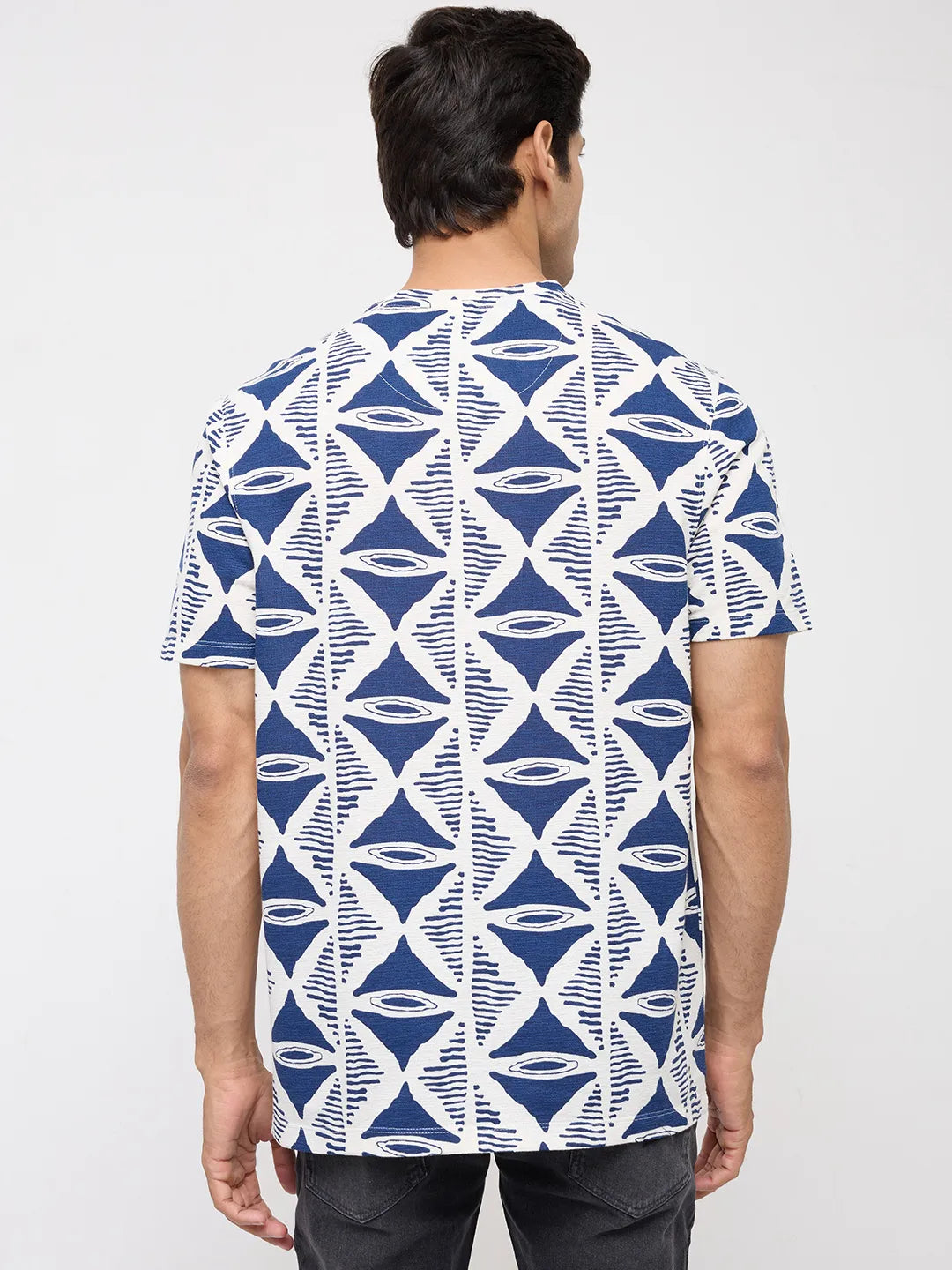 Men T-Shirt Print Blue Regular Fit