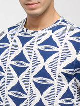 Men T-Shirt Print Blue Regular Fit