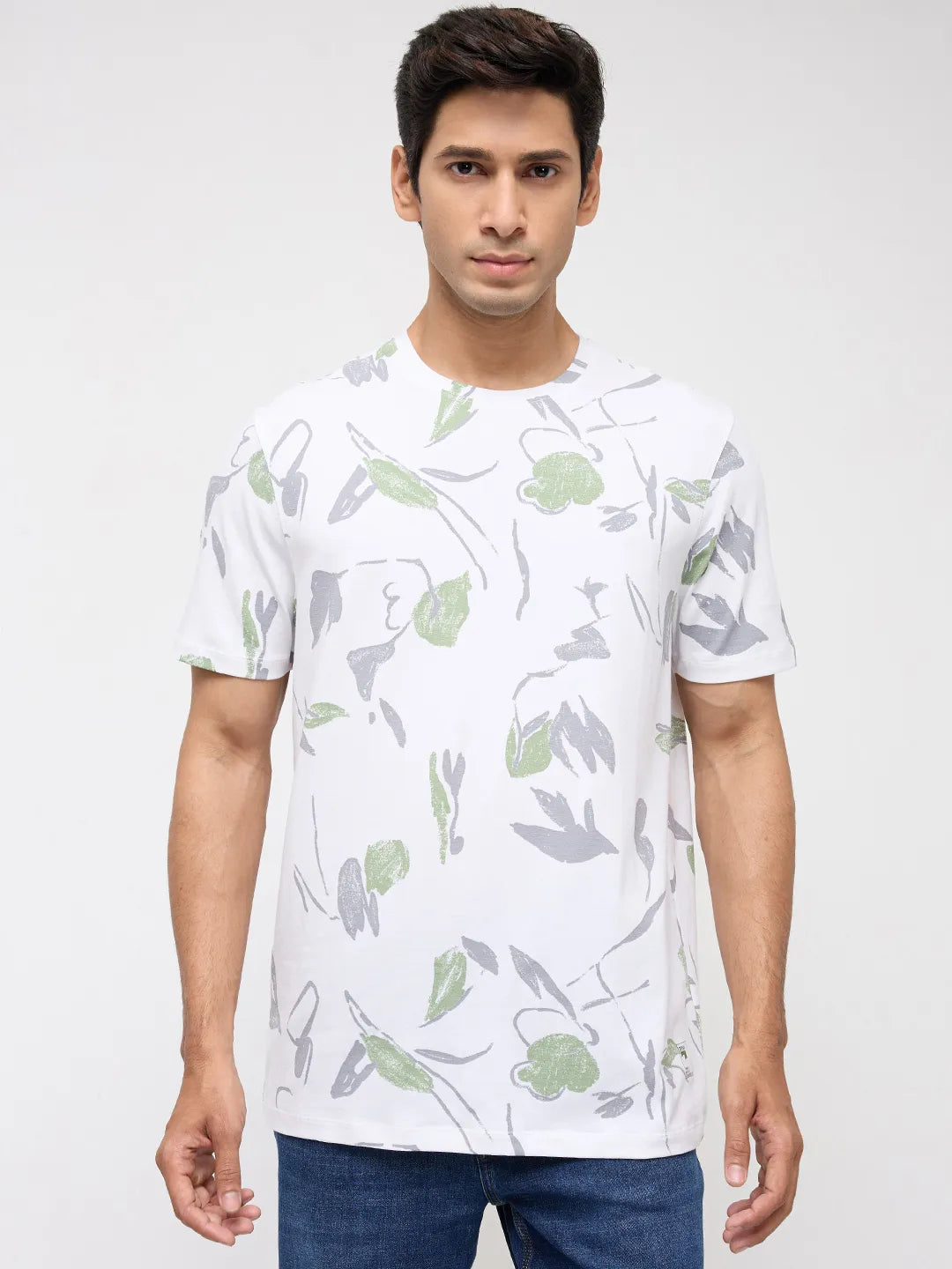 Men T-Shirt Print White Regular Fit