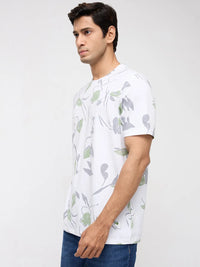 Men T-Shirt Print White Regular Fit