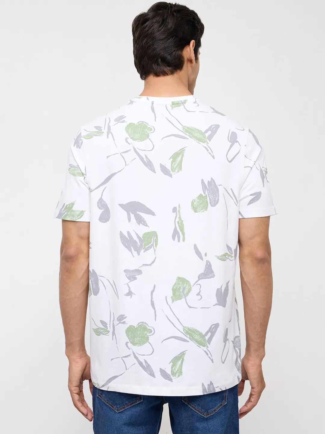 Men T-Shirt Print White Regular Fit
