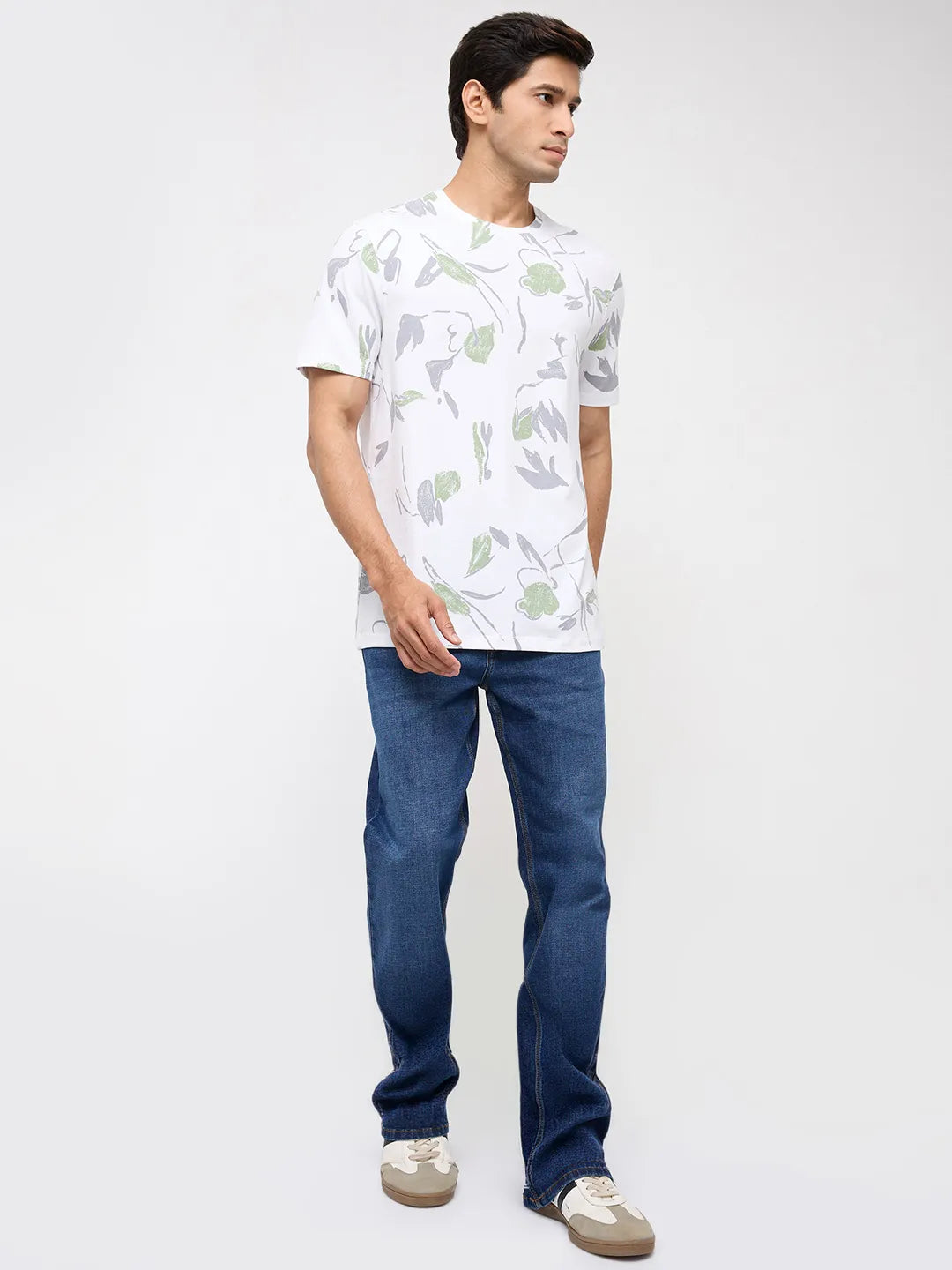 Men T-Shirt Print White Regular Fit