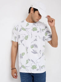Men T-Shirt Print White Regular Fit