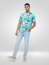 Men T-Shirt Print Green Regular Fit