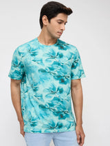 Men T-Shirt Print Green Regular Fit