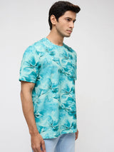 Men T-Shirt Print Green Regular Fit