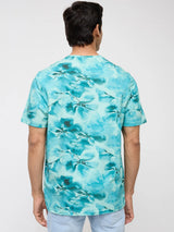 Men T-Shirt Print Green Regular Fit
