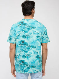 Men T-Shirt Print Green Regular Fit