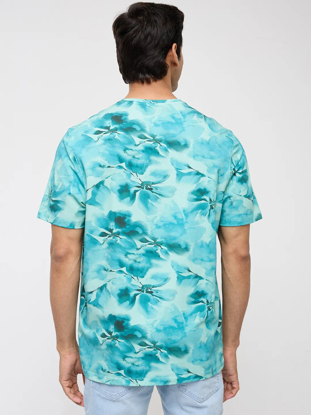 Men T-Shirt Print Green Regular Fit