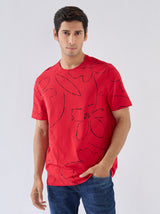 Men T-Shirt Print Red Regular Fit