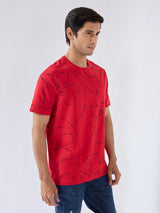 Men T-Shirt Print Red Regular Fit