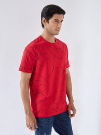 Men T-Shirt Print Red Regular Fit