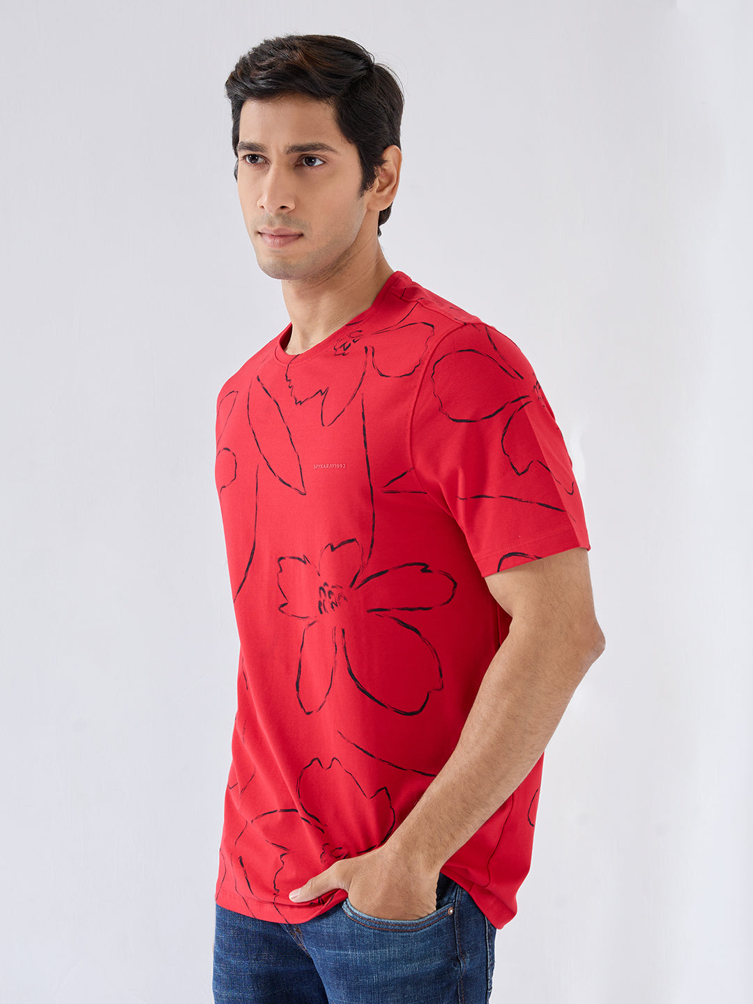 Men T-Shirt Print Red Regular Fit