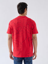 Men T-Shirt Print Red Regular Fit