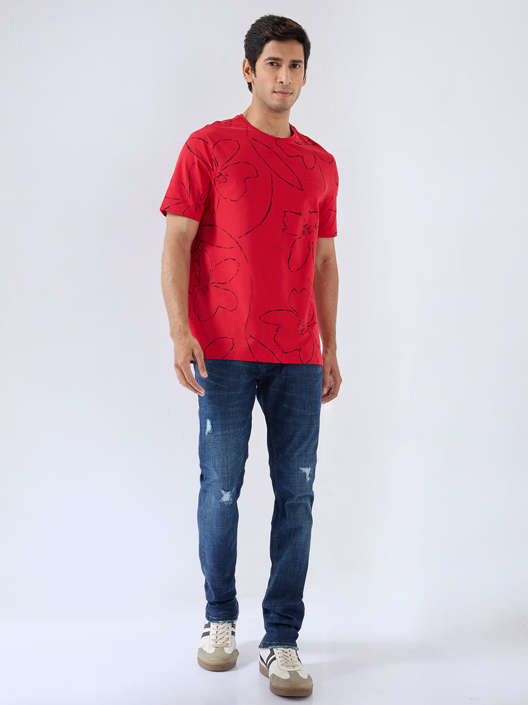 Men T-Shirt Print Red Regular Fit