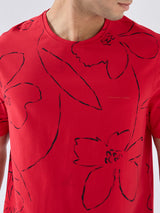 Men T-Shirt Print Red Regular Fit
