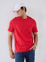 Men T-Shirt Print Red Regular Fit